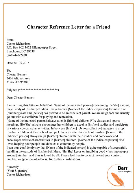 example of character reference letter for a friend