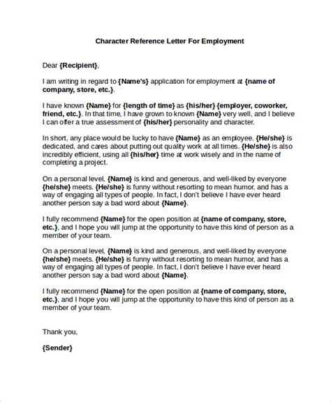example of character reference letter for employee