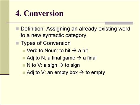 example of conversion words in word formation