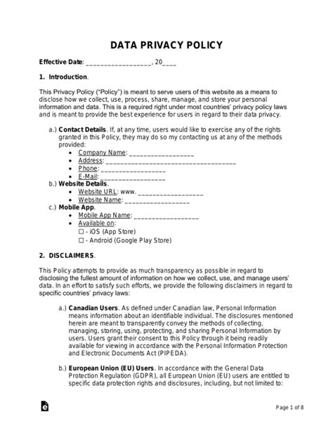 example of data privacy policy