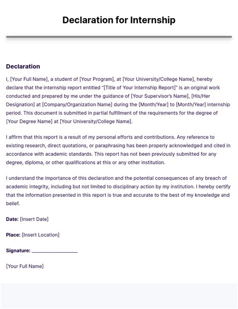 example of declaration for internship report