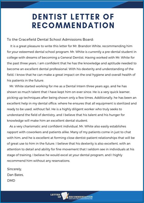 example of dentist recommendation letter