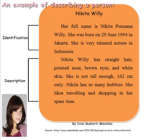 example of descriptive text about person in english