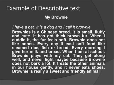 example of descriptive text about pet