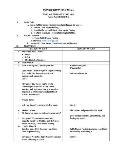 example of detailed lesson plan in tle