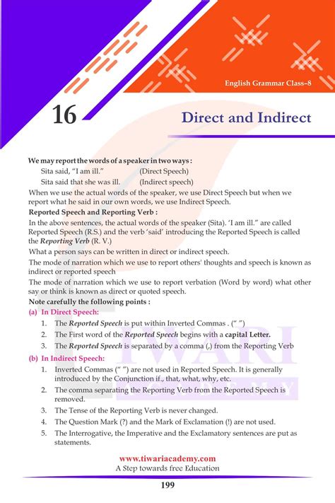 example of direct and indirect speech class 8