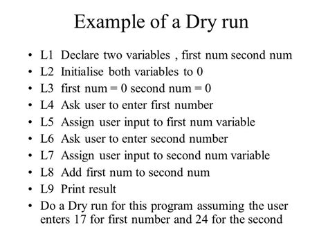 example of dry run in programming