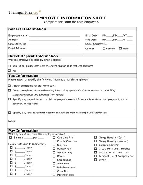 example of employee data sheet