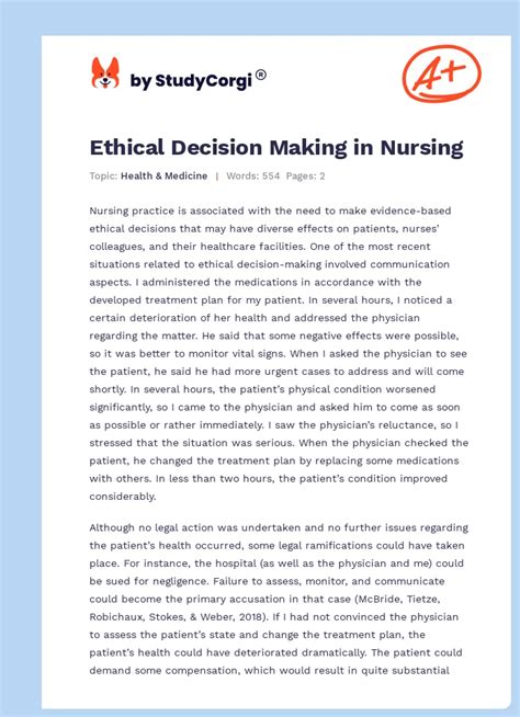 example of ethical decision making in nursing