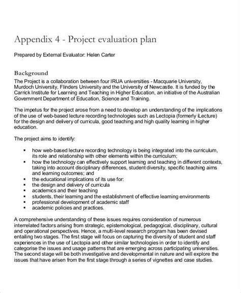 example of evaluation in project plan