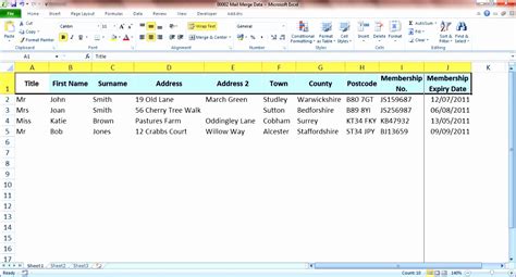example of excel spreadsheet for mail merge