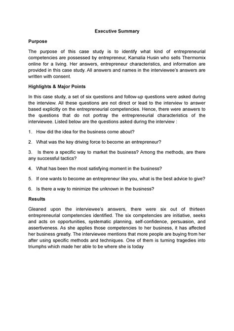 example of executive summary for assignment uitm