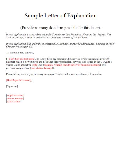 example of explanation letter