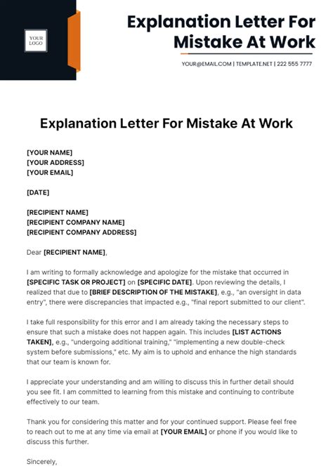 example of explanation letter for mistake to boss