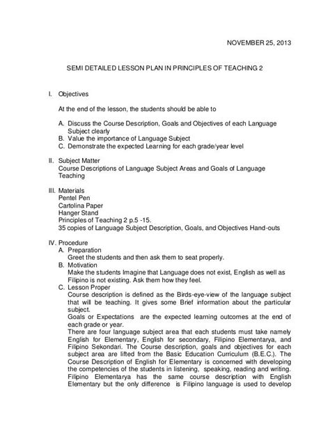example of generalization in semi detailed lesson plan