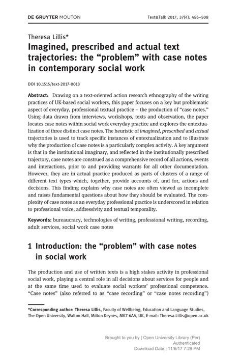 example of good case notes social work