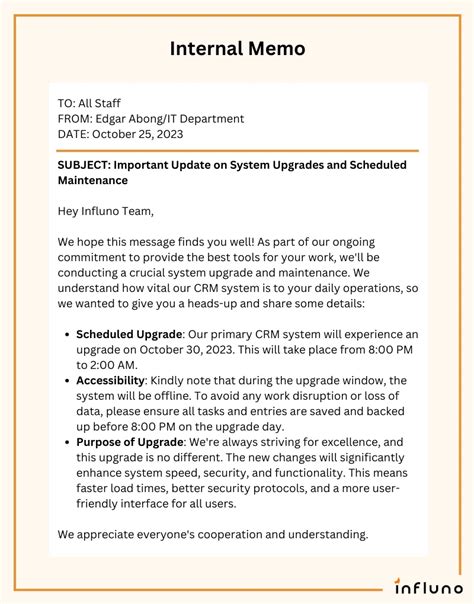 example of internal memo number