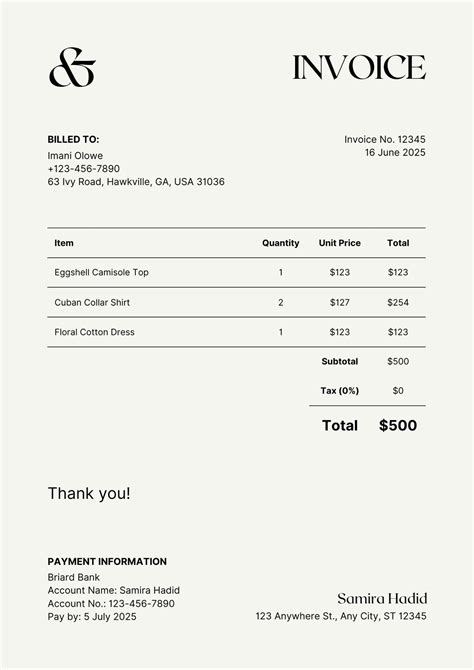 example of invoice template