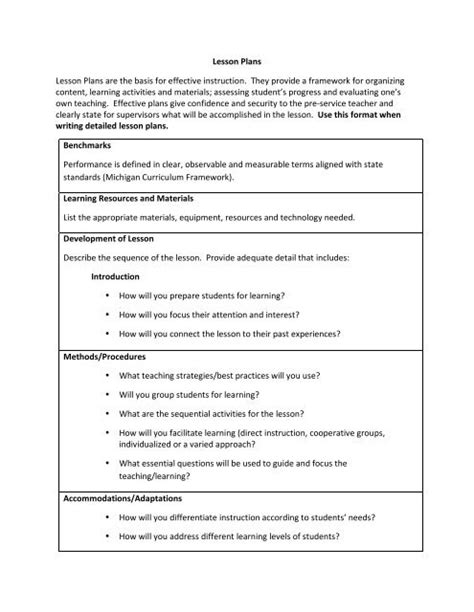 example of learning procedure in lesson plan
