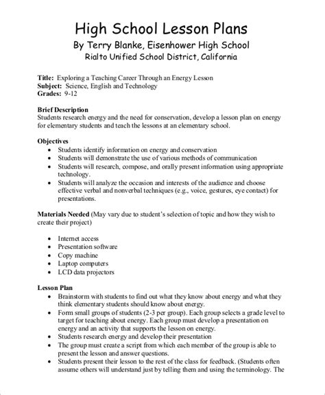 example of lesson plan for secondary school