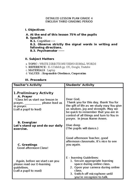example of lesson plan in english