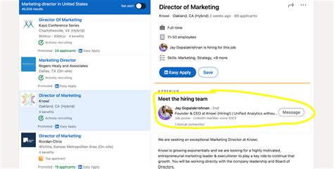 example of linkedin message to hiring manager