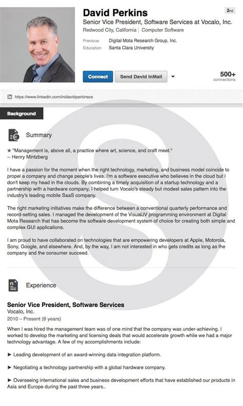 example of linkedin profile on cv