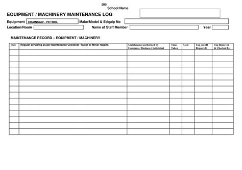 example of maintenance record