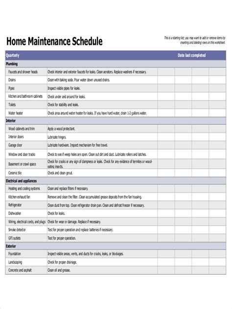 example of maintenance schedule
