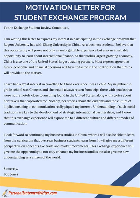 example of motivation letter for exchange program