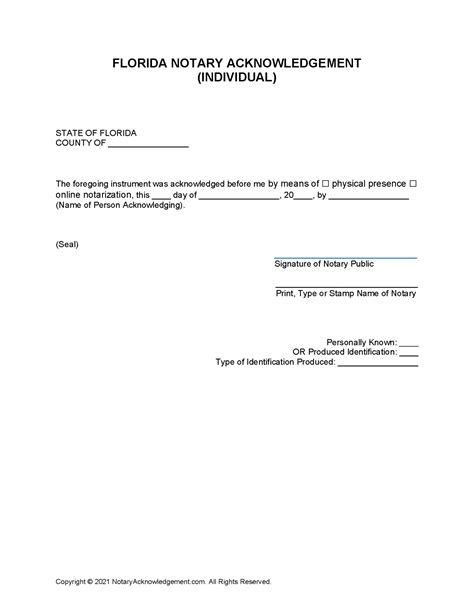 example of notarized document in florida