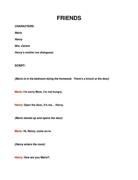 example of one act play script about friendship