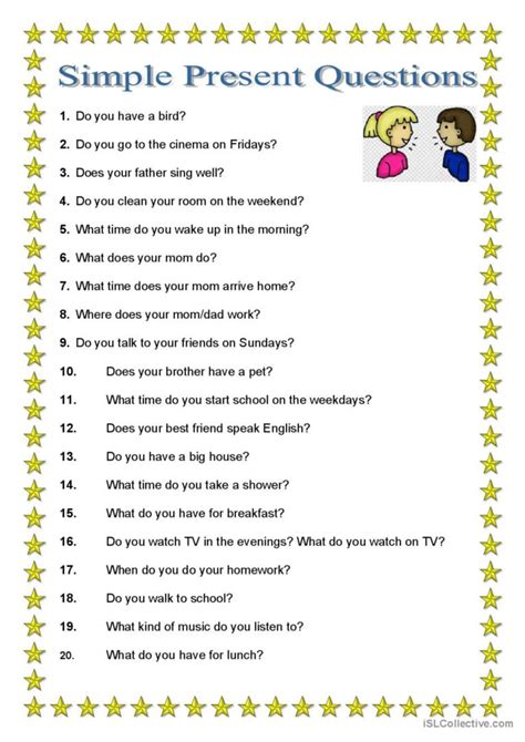 example of present simple questions