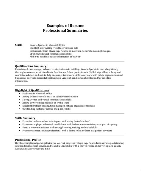 example of professional summary in cv