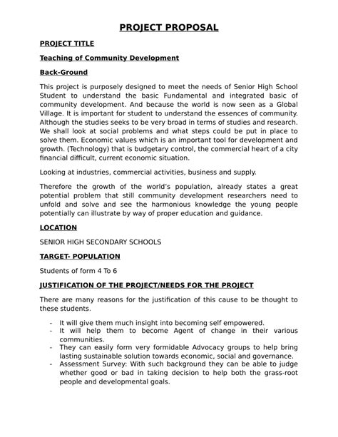 example of project proposal title in community
