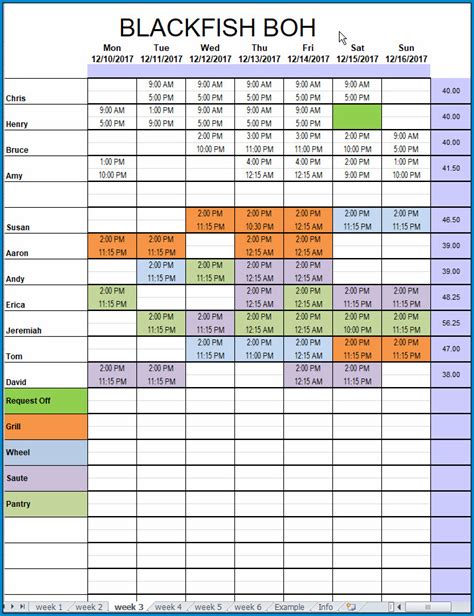 example of schedule template