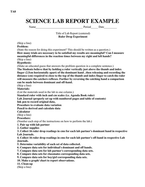 example of science experiment report
