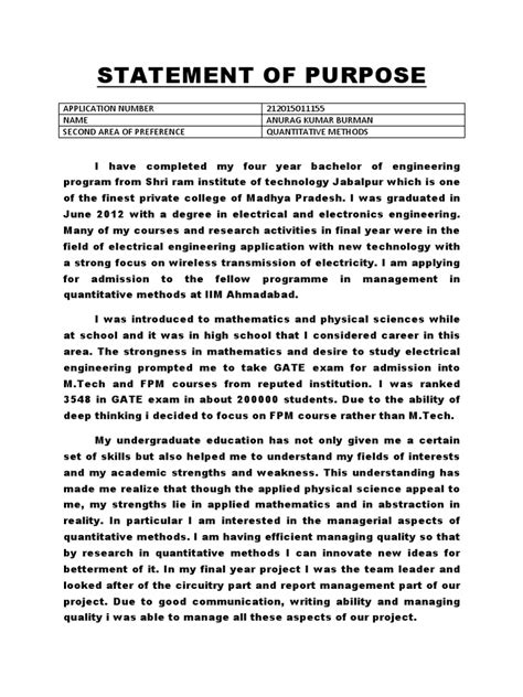 example of sop in quantitative research