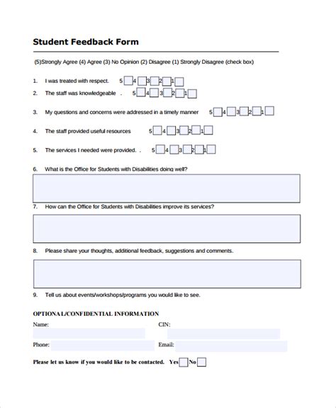 example of student feedback form