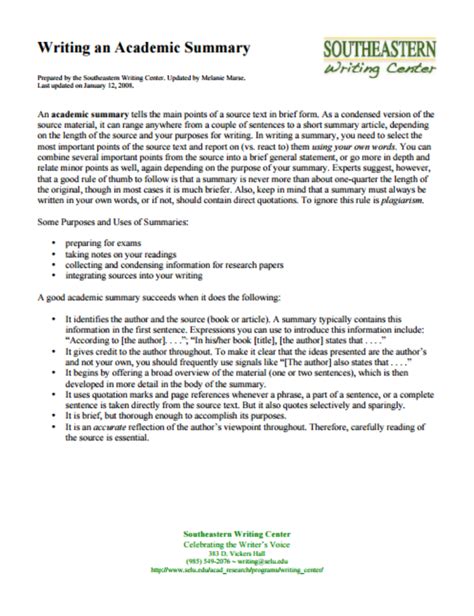 example of summary of academic article