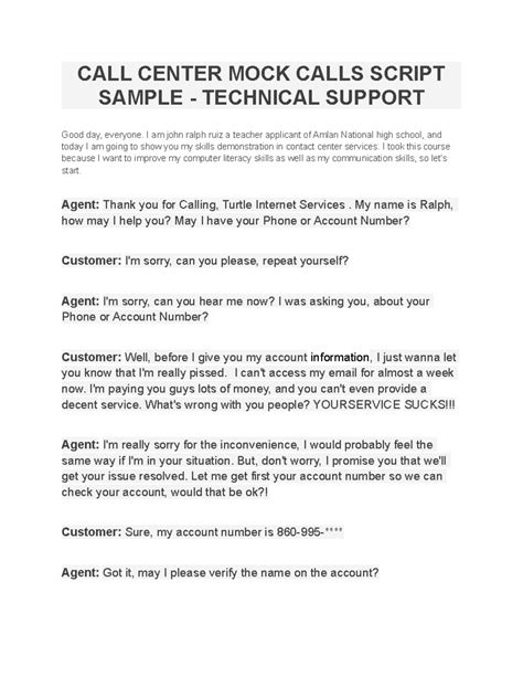 example of telephone conversation script in call center