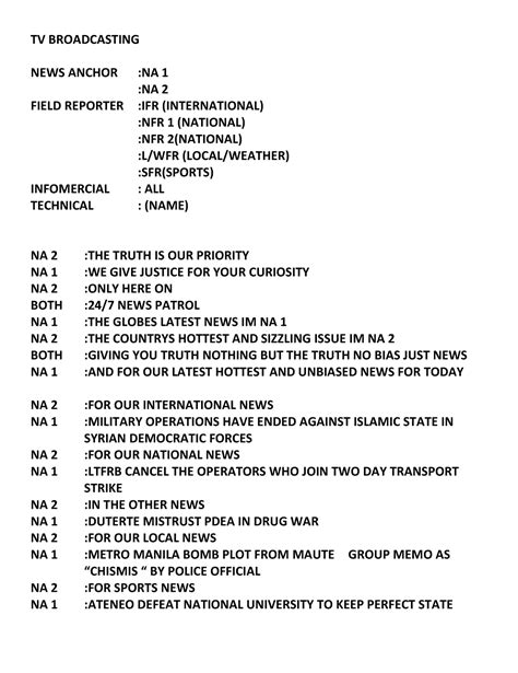 example of tv broadcasting script tagalog