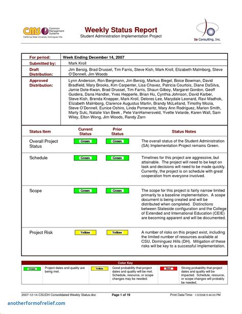 example of weekly status report