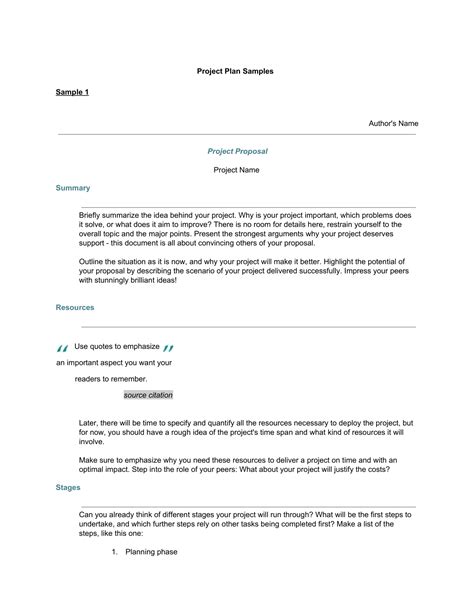 example of written project plan