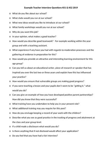 example primary teacher interview questions