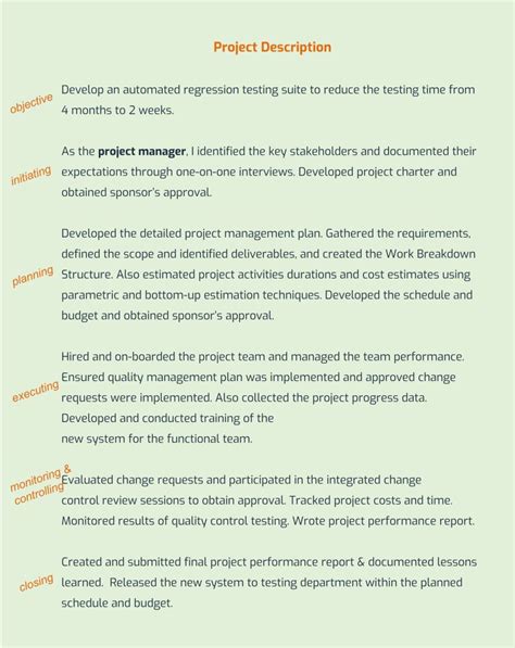 example project description for pmp application