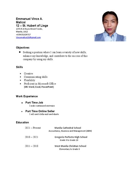 example resume for mock interview