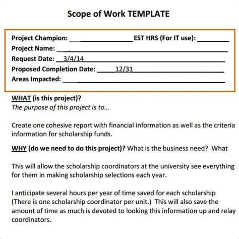 example scope of work for construction project