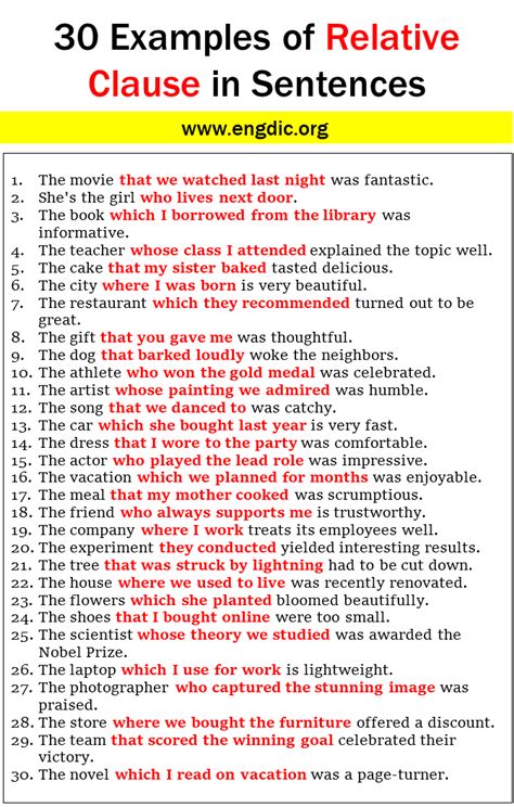 example sentence of relative clause