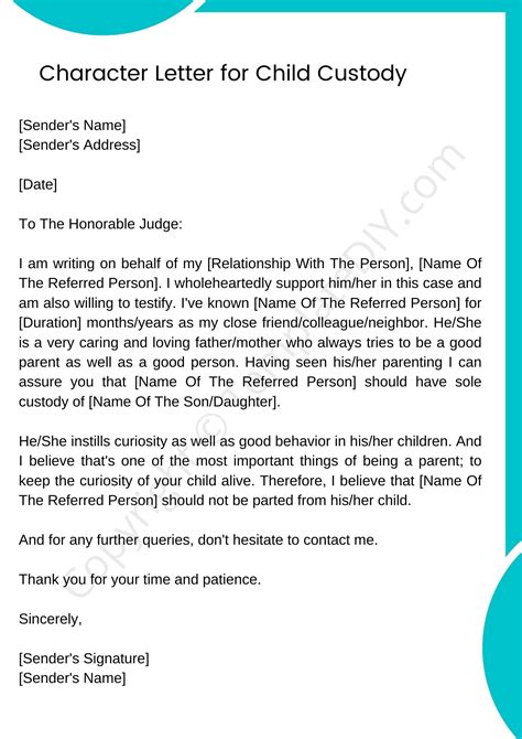 examples of a character reference letter for child custody